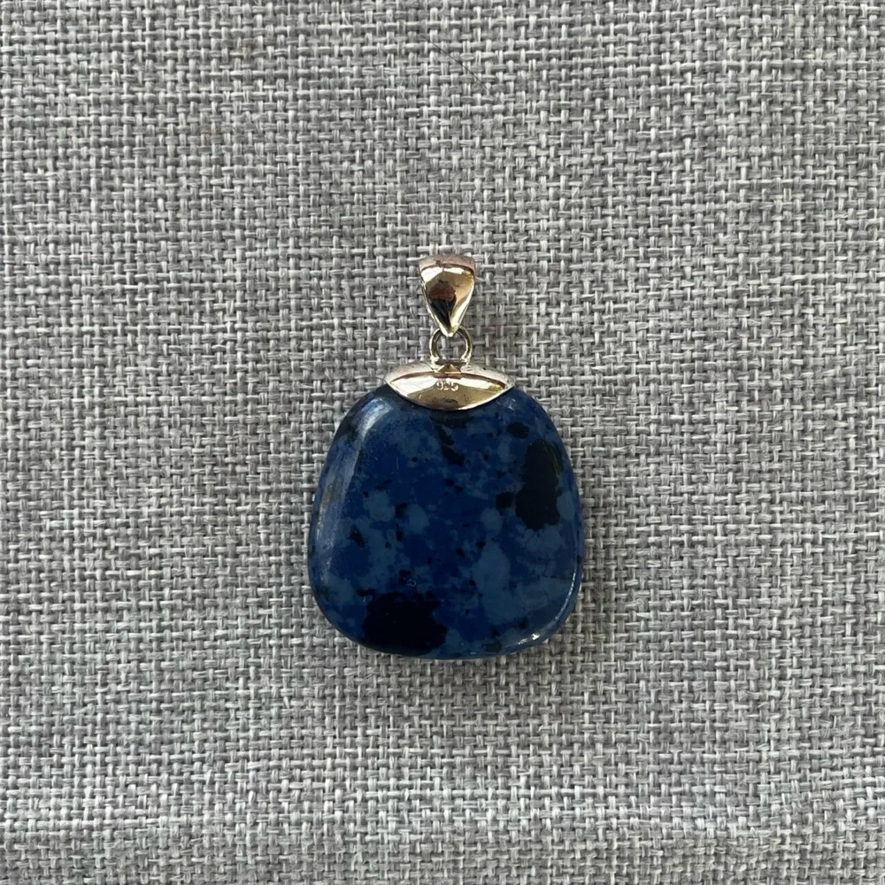 Blue and Black Composite Stone Pendant with 925 Sterling Silver Bail